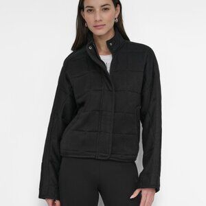 NWT DKNY Women's Quilted Zip-Front Stand-Collar Jacket Black